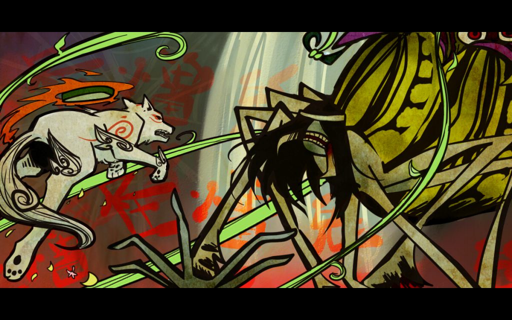 Ammy and the Spider Queen facing each other, in combat.